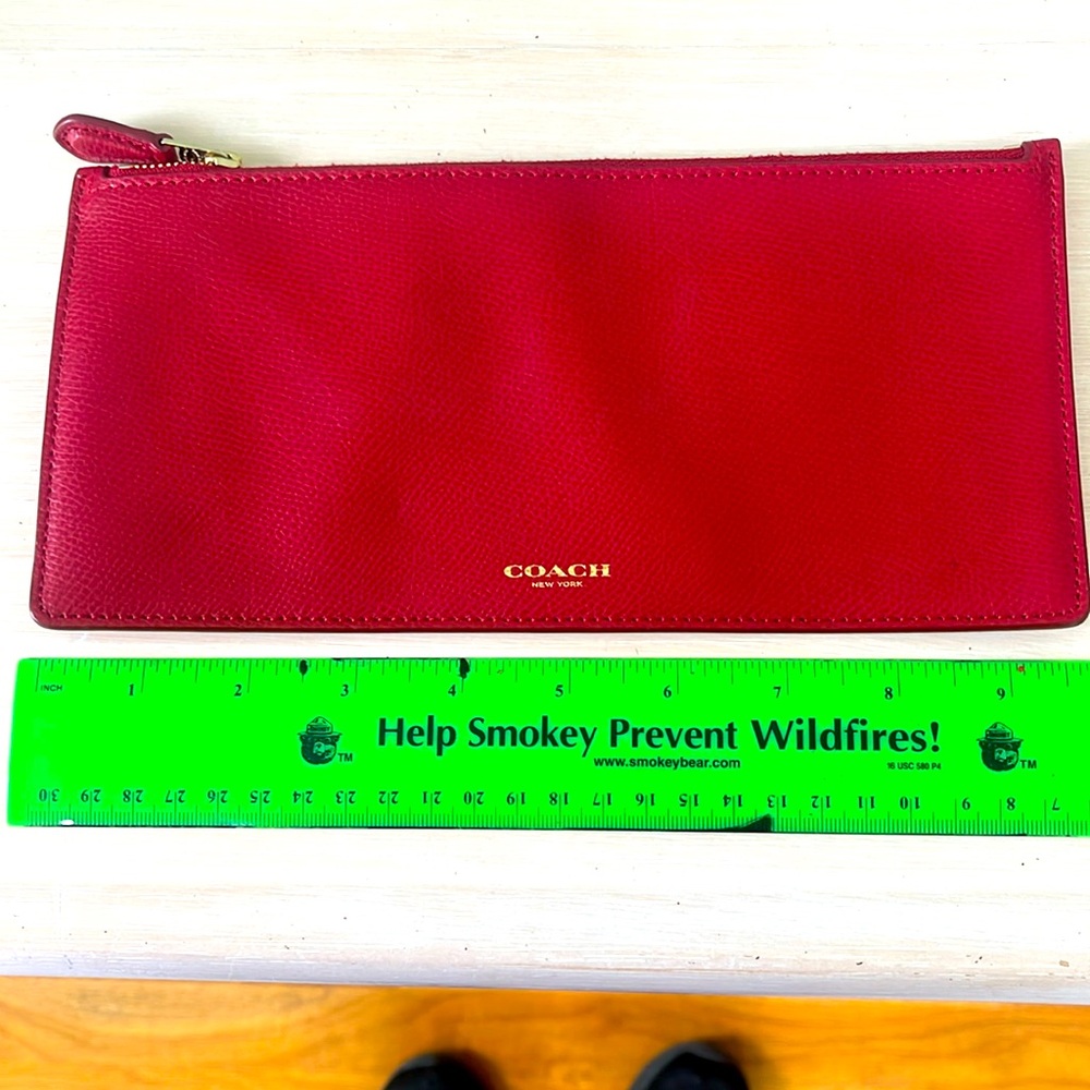 Coach leather zipper pouch. Red